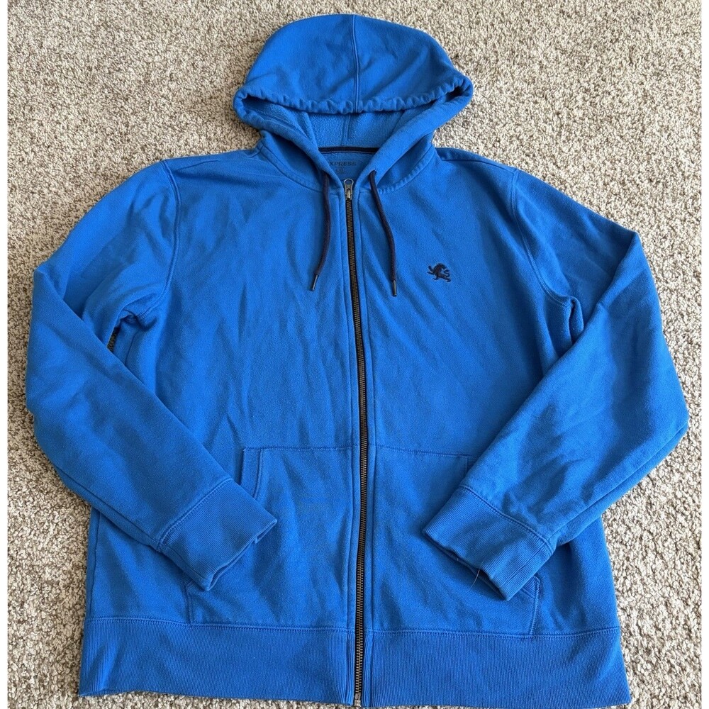 Men's Express Blue Zip-up Hooded Sweatshirt, Large